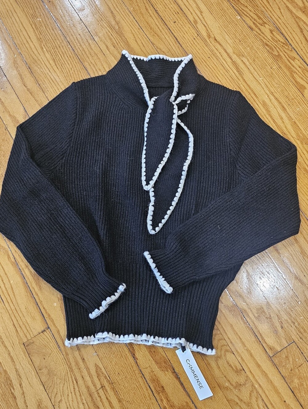 Commense Chocolate Cardigan with Bow Accent - Picture 2 of 5